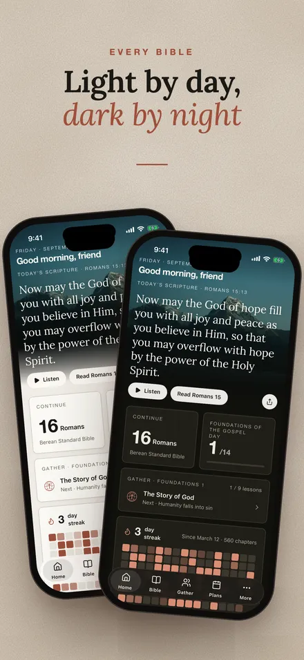 The app in its light and dark themes side by side.